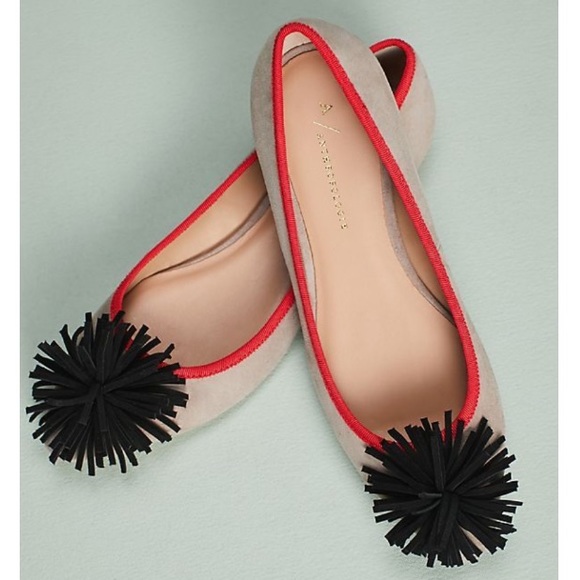 🆕NIB rare Anthropologie PomPom Suede Ballet Flats - Picture 4 of 8
